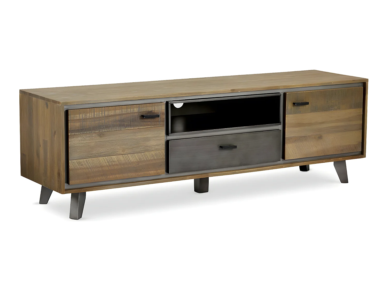 Meuble TV Malaga avec 2 portes et 1 tiroir - Acacia massif et MDF - Marron