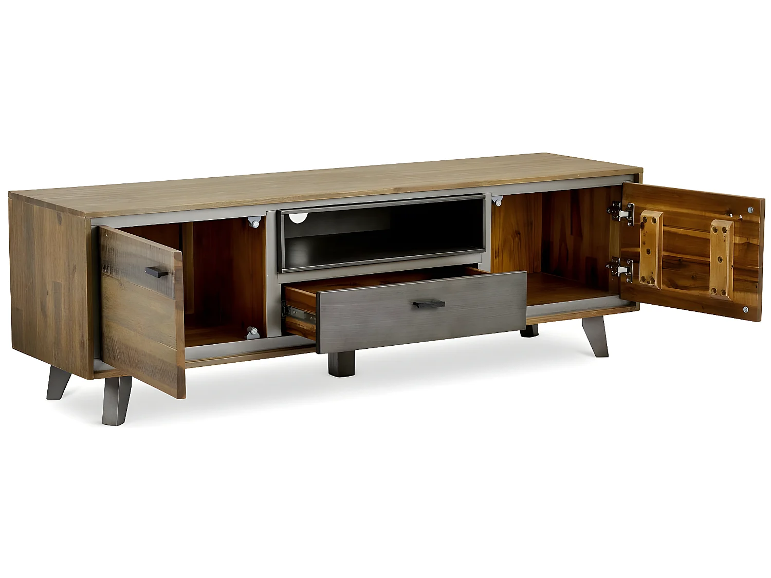 Meuble TV Malaga avec 2 portes et 1 tiroir - Acacia massif et MDF - Marron