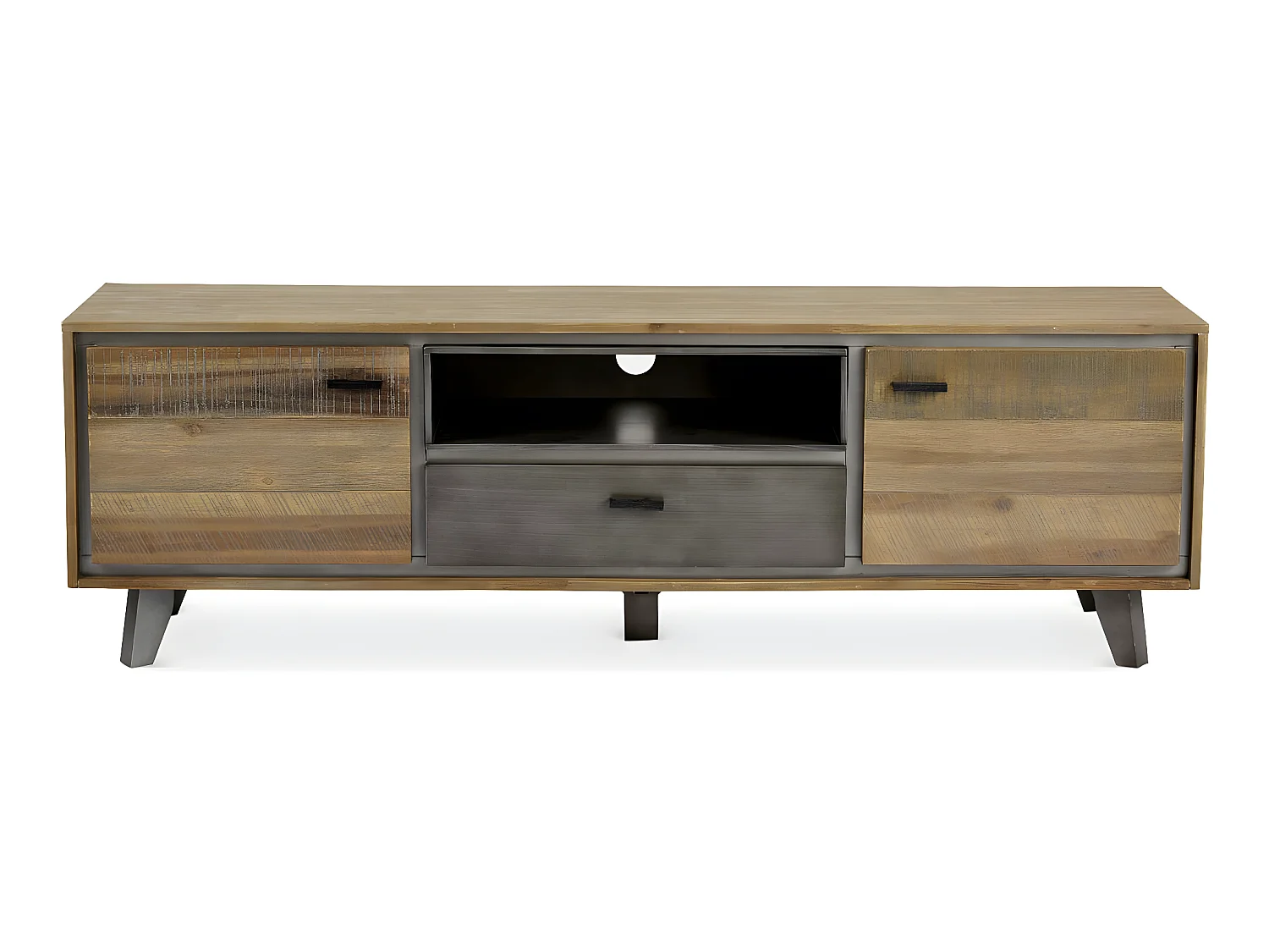 Meuble TV Malaga avec 2 portes et 1 tiroir - Acacia massif et MDF - Marron