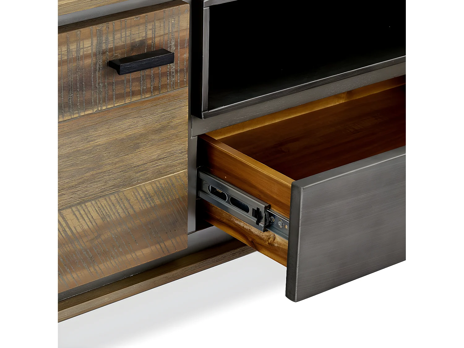 Meuble TV Malaga avec 2 portes et 1 tiroir - Acacia massif et MDF - Marron