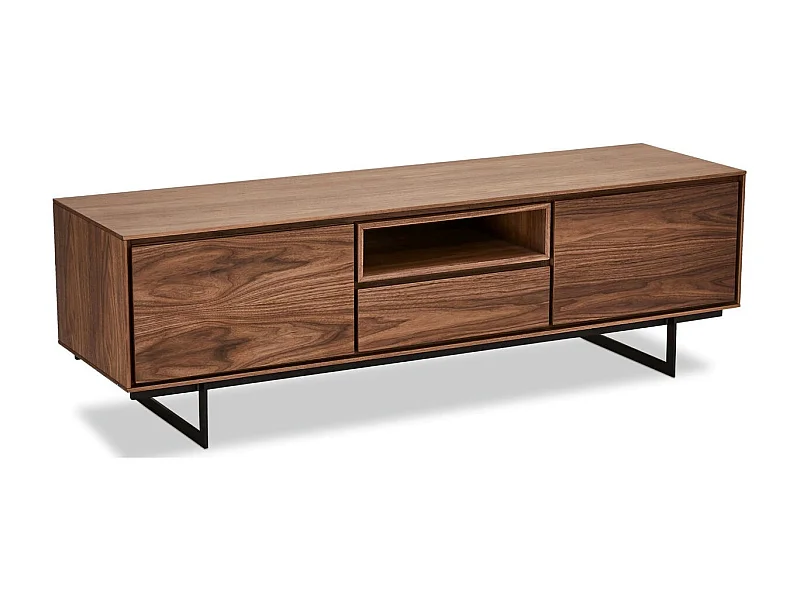 TV-Möbel Tokyo - 2 Türen & 1 Schublade - MDF & Furnier & Metall - Nussbaum