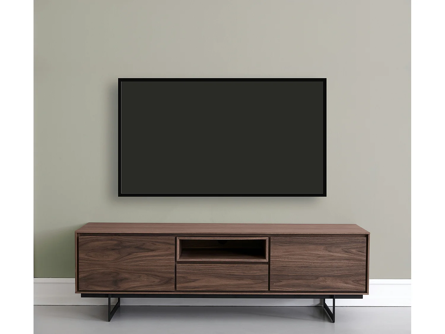 Meuble TV Tokyo avec 2 portes et 1 tiroir - MDF et métal - Noyer