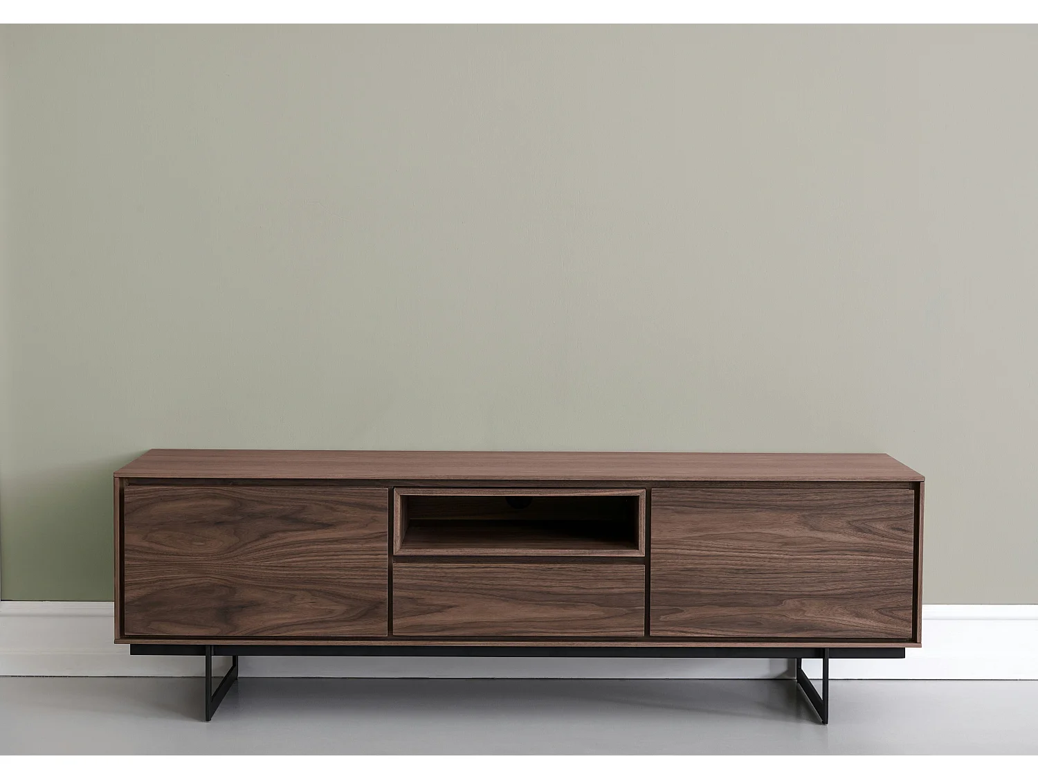 Meuble TV Tokyo avec 2 portes et 1 tiroir - MDF et métal - Noyer