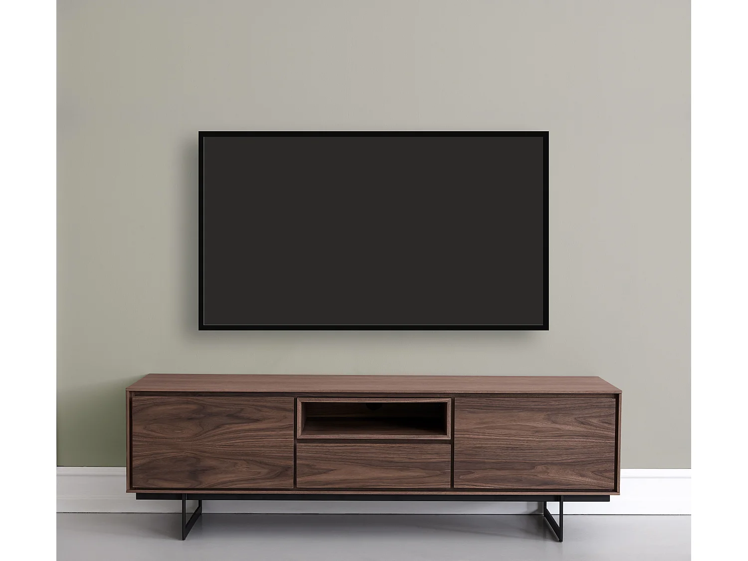 Meuble TV Tokyo avec 2 portes et 1 tiroir - MDF et métal - Noyer