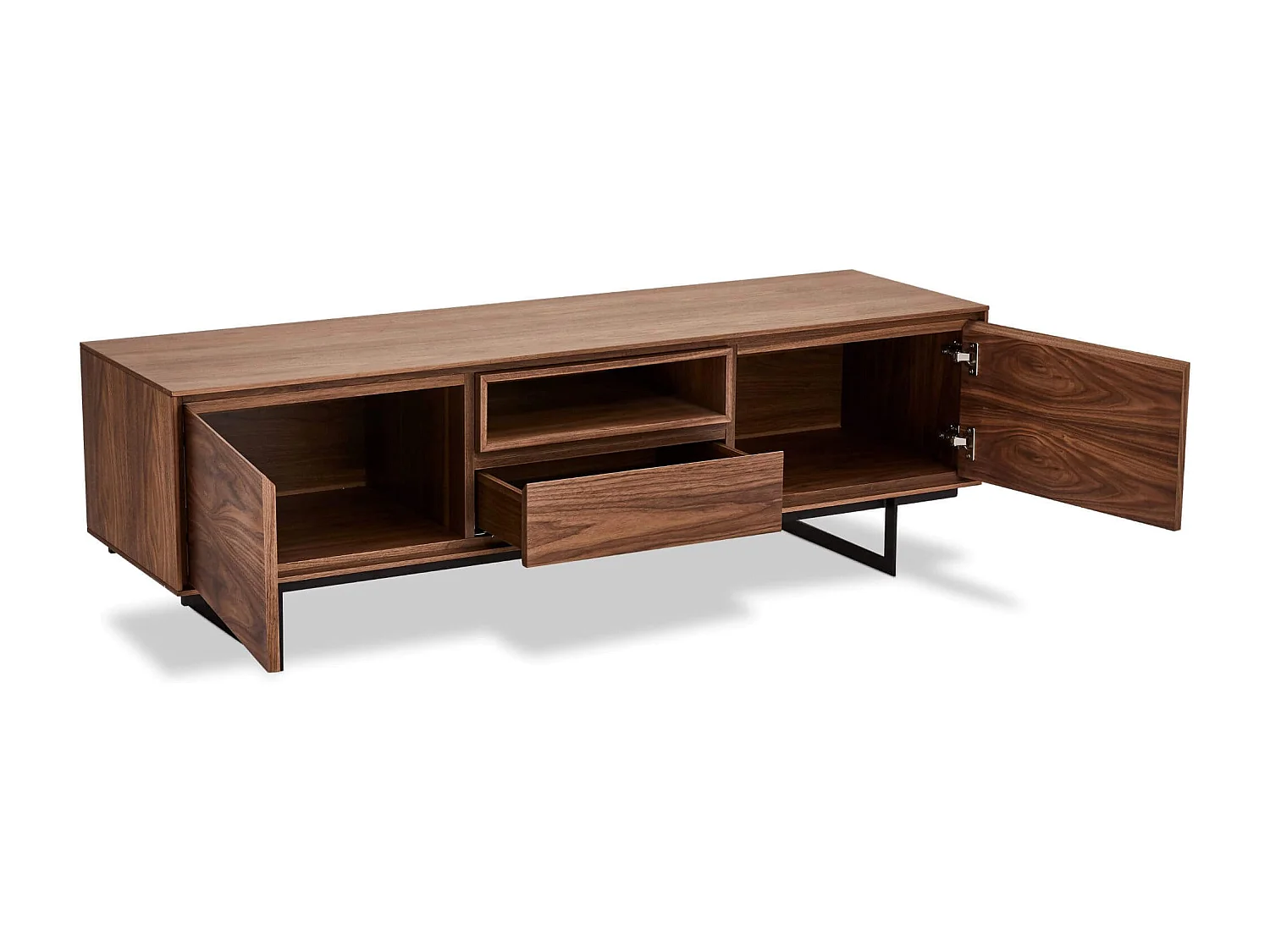 Meuble TV Tokyo avec 2 portes et 1 tiroir - MDF et métal - Noyer