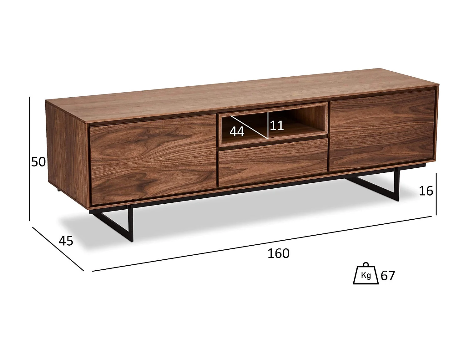 Meuble TV Tokyo avec 2 portes et 1 tiroir - MDF et métal - Noyer