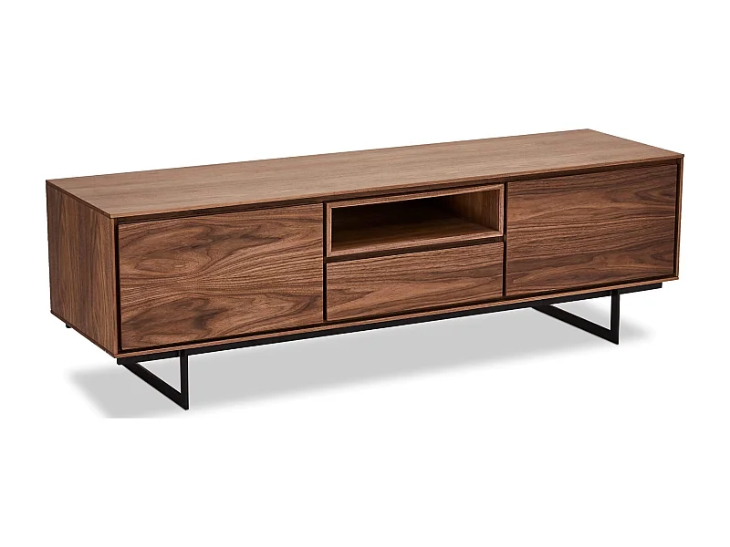 Meuble TV Tokyo avec 2 portes et 1 tiroir - MDF et métal - Noyer