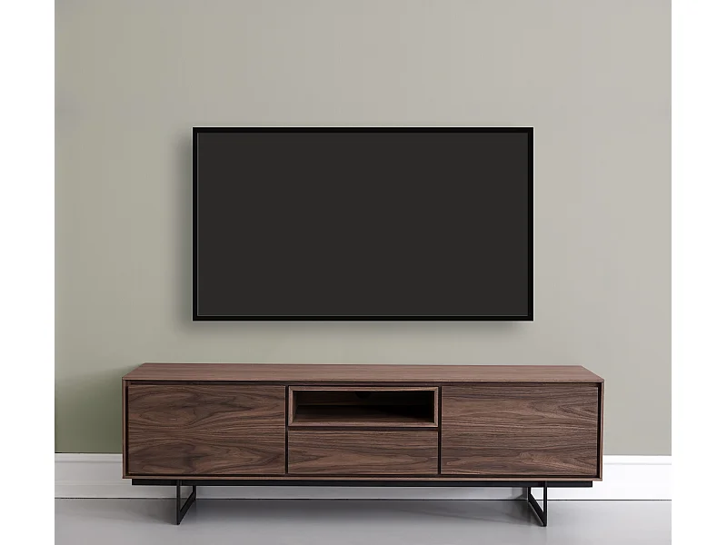 Meuble TV Tokyo avec 2 portes et 1 tiroir - MDF et métal - Noyer