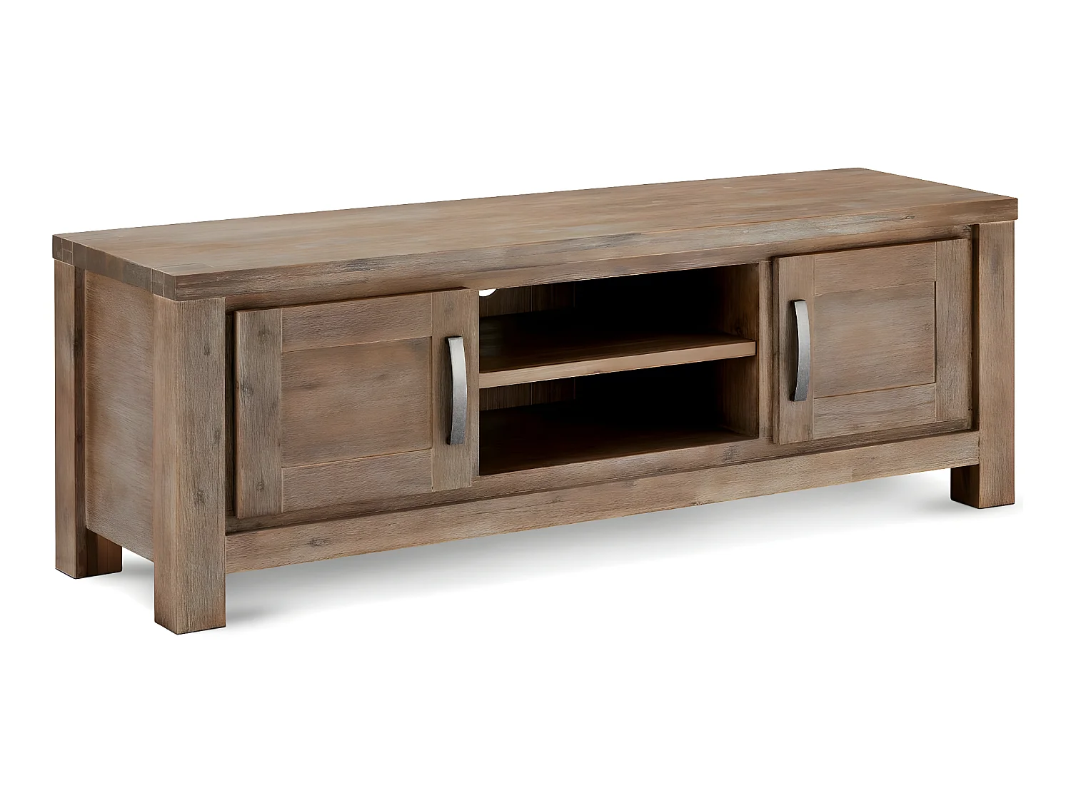 Meuble TV Alaska avec 2 portes et 2 niches - Acacia massif et MDF - Marron