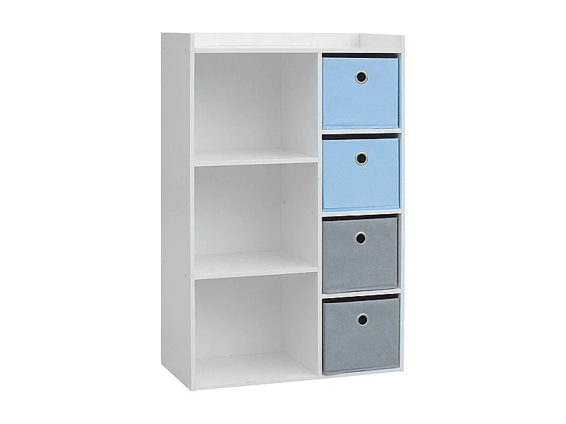 Meuble de rangement pour garçon 3 niches + 4 tiroirs Bleu et gris