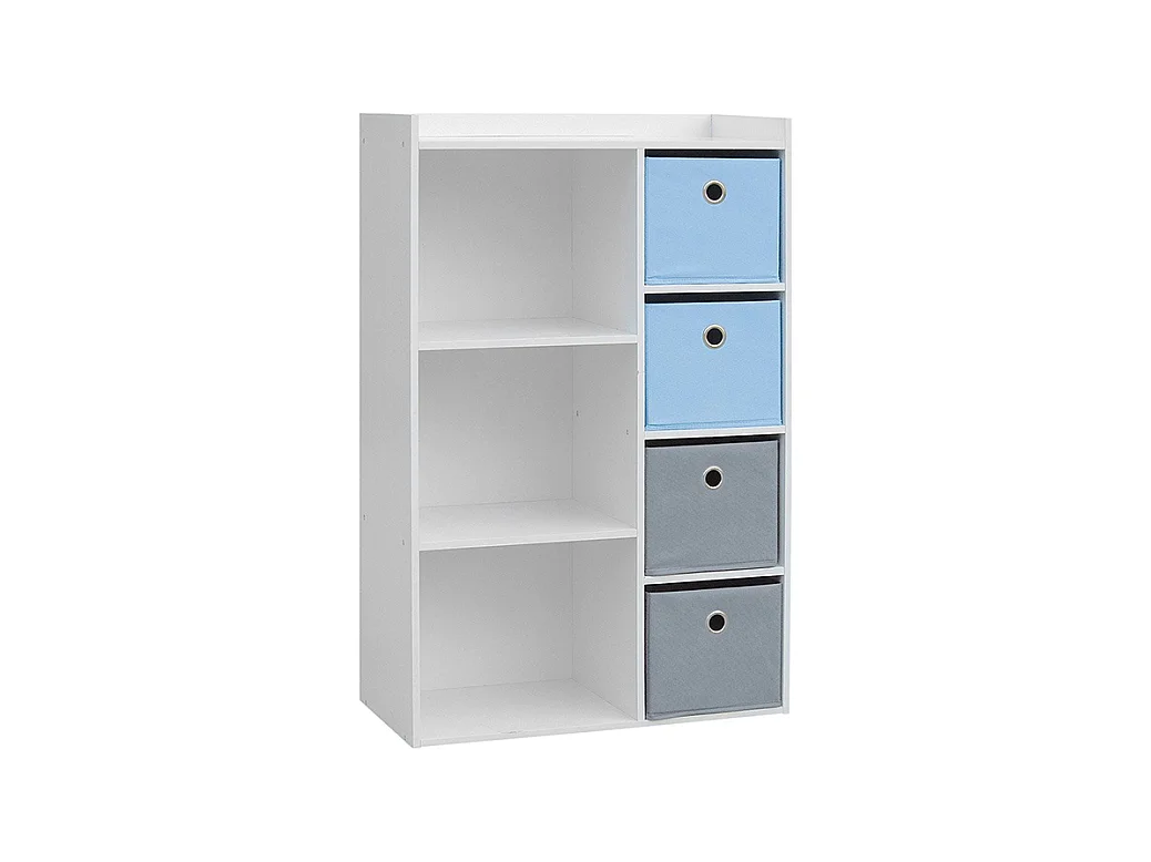 Meuble de rangement pour garçon 3 niches + 4 tiroirs Bleu et gris