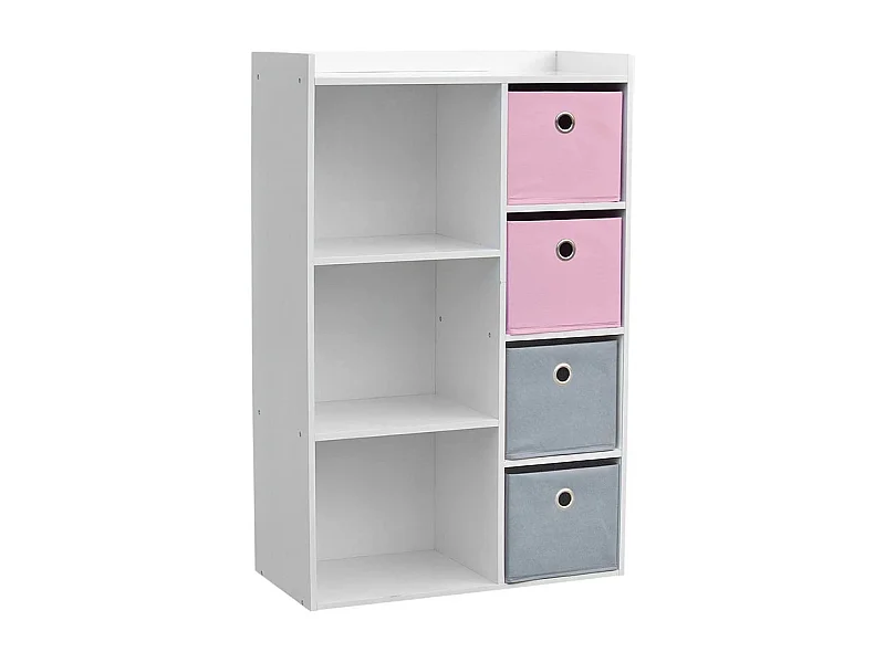 Meuble de rangement pour fille 3 niches + 4 tiroirs Rose et Gris