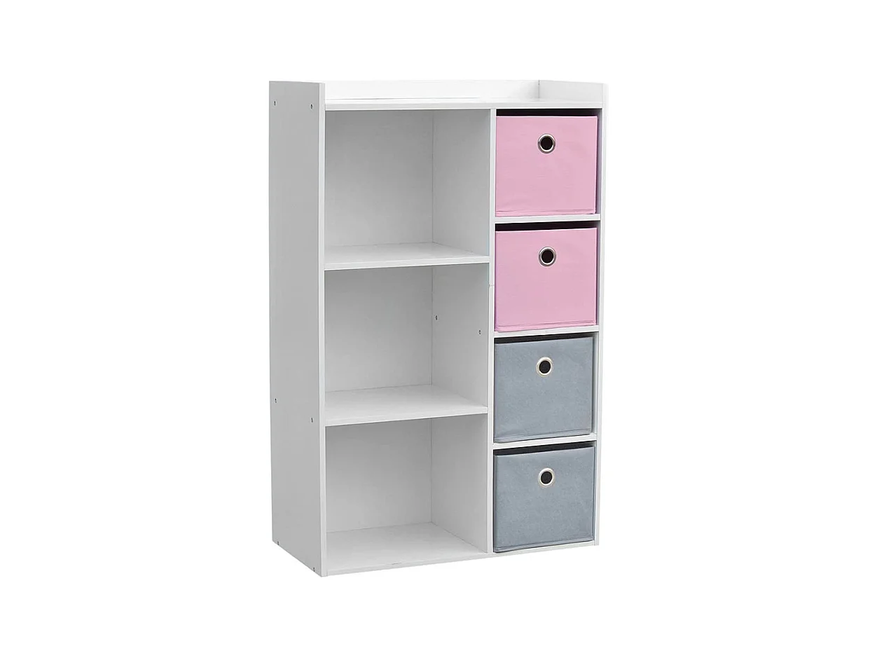 Meuble de rangement pour fille 3 niches + 4 tiroirs Rose et Gris