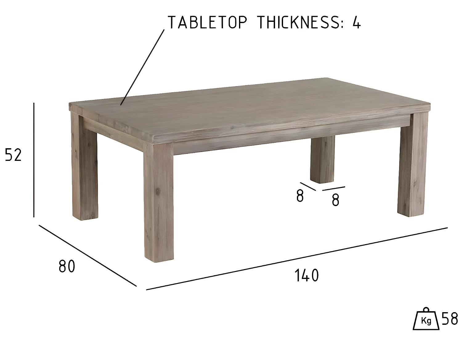 Table basse Alaska - Rectangulaire - Acacia massif et - Marron