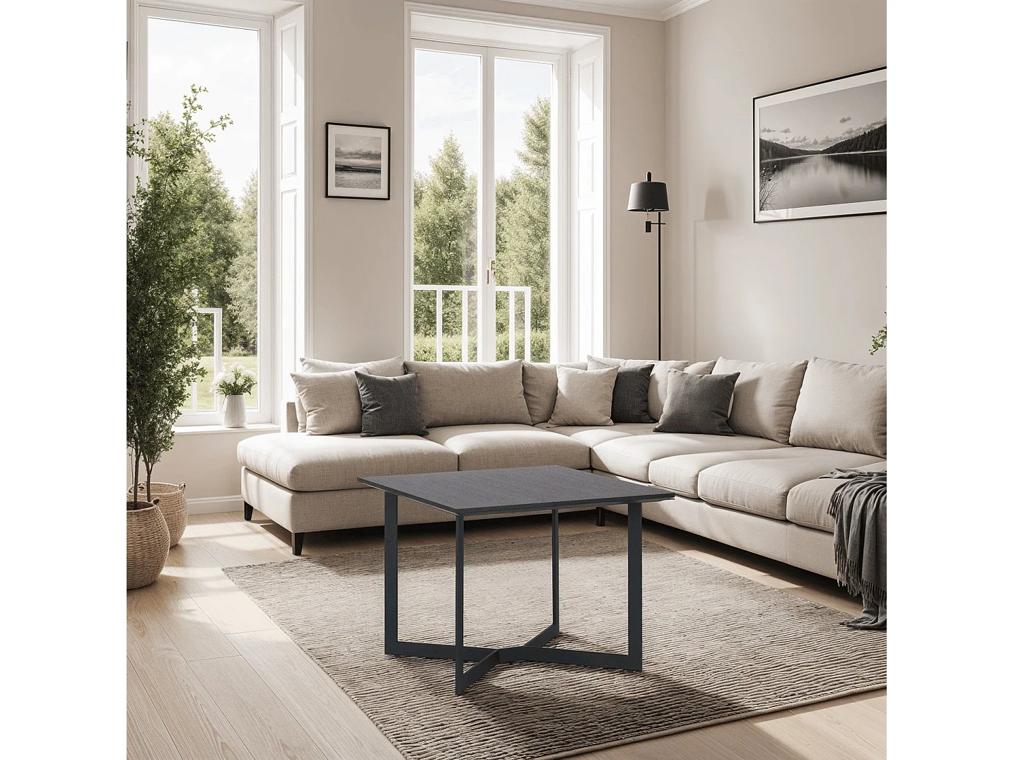 Ibbe Design Zwart Bijzettafel Vierkant Tokyo MDF Salontafel met met Metaal Planken Industireel Design voor Woonkamer Slaapkamer 70x70x52 cm