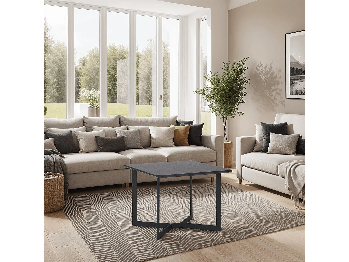 Ibbe Design Zwart Bijzettafel Vierkant Tokyo MDF Salontafel met met Metaal Planken Industireel Design voor Woonkamer Slaapkamer 70x70x52 cm