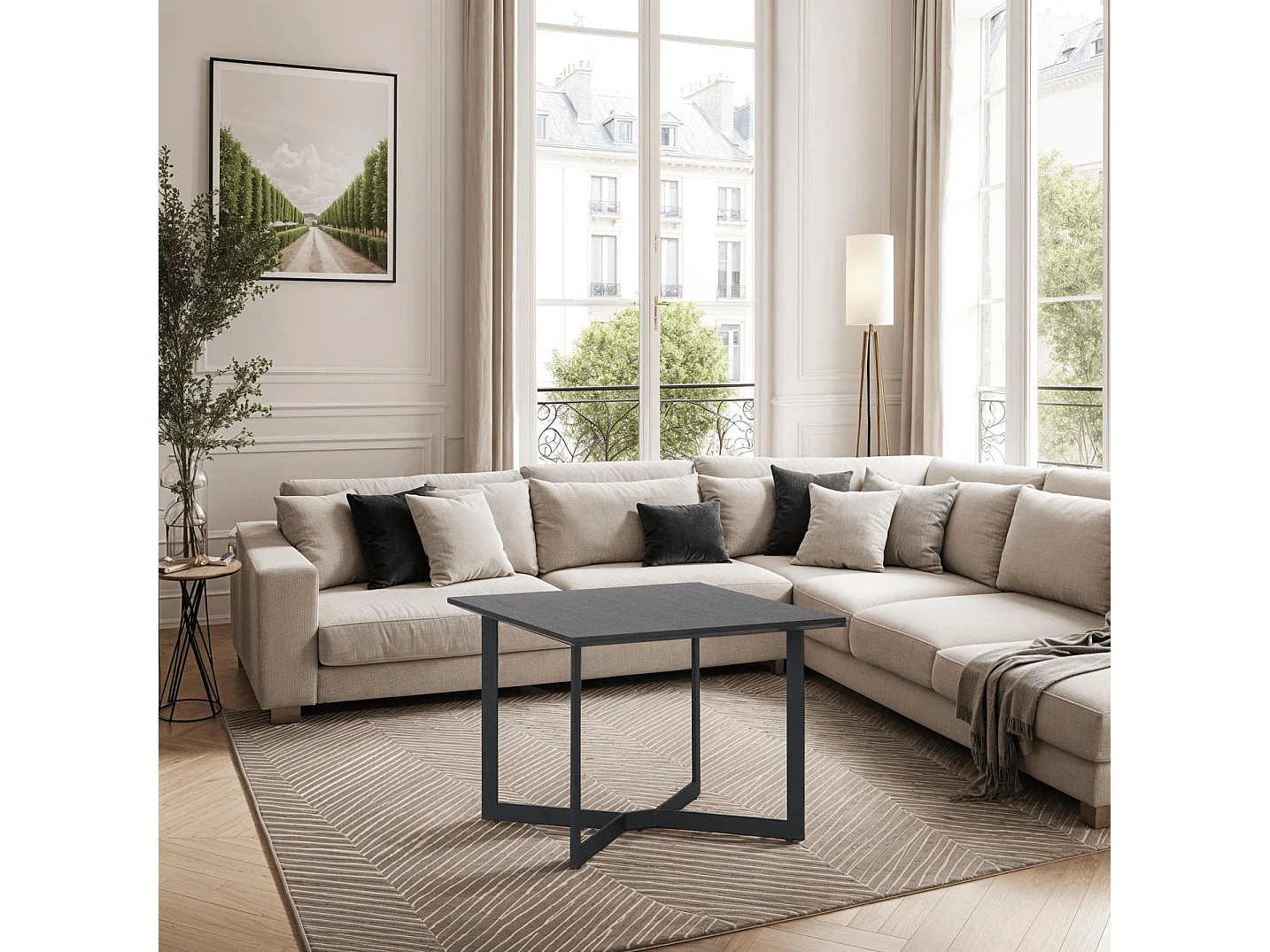 Ibbe Design Zwart Bijzettafel Vierkant Tokyo MDF Salontafel met met Metaal Planken Industireel Design voor Woonkamer Slaapkamer 70x70x52 cm