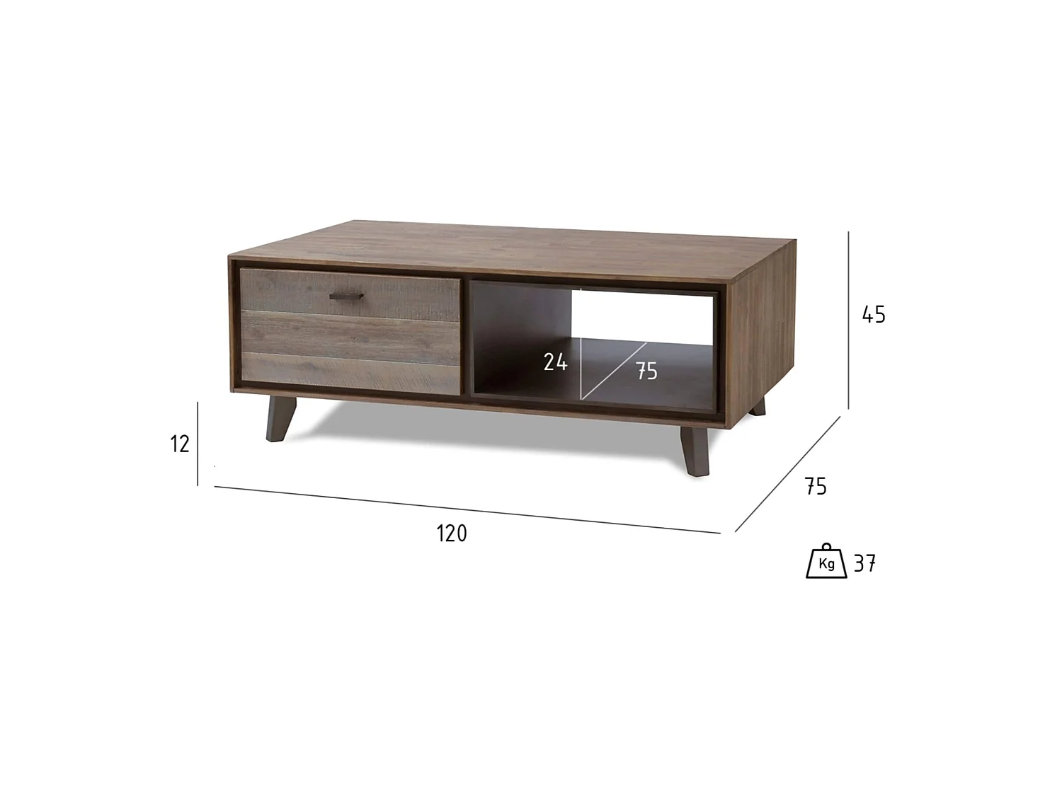 Table basse avec tiroirs Malaga - Rectangulaire - Acacia massif et MDF - Marron