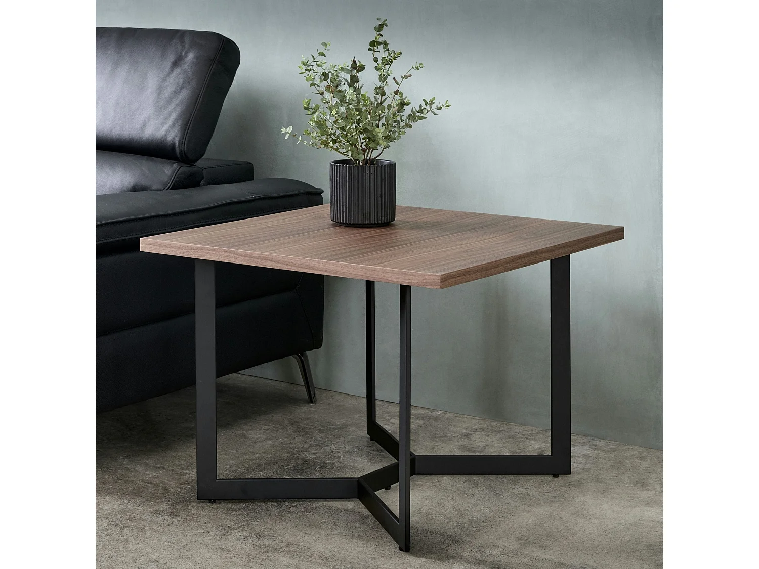 Ibbe Design Okkernoot Bijzettafel Rechthoekige Tokyo MDF Salontafel met met Metaal Planken Industireel Design voor Woonkamer Slaapkamer 70x70x52 cm