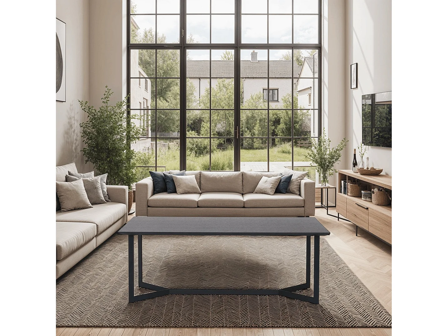 Ibbe Design Zwart Bijzettafel Rechthoekige Tokyo MDF Salontafel met met Metaal Planken Industireel Design voor Woonkamer Slaapkamer 140x80x52 cm