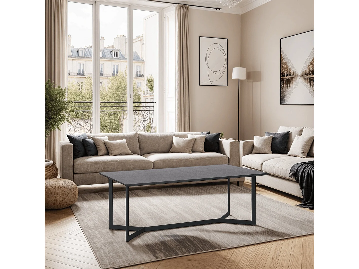 Ibbe Design Zwart Bijzettafel Rechthoekige Tokyo MDF Salontafel met met Metaal Planken Industireel Design voor Woonkamer Slaapkamer 140x80x52 cm