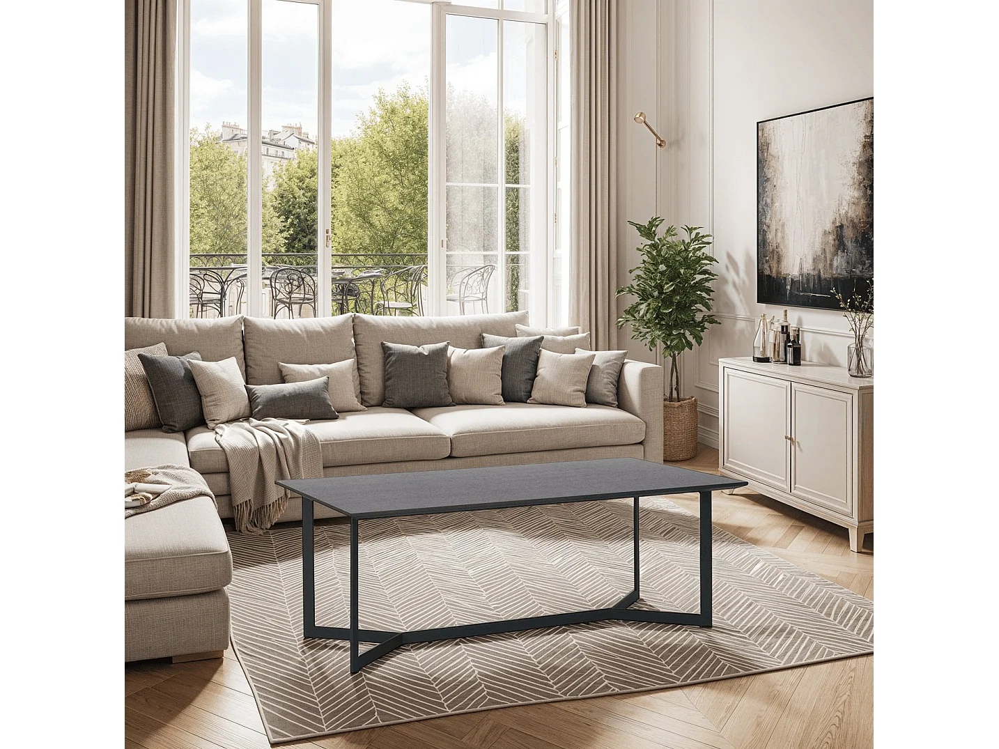 Ibbe Design Zwart Bijzettafel Rechthoekige Tokyo MDF Salontafel met met Metaal Planken Industireel Design voor Woonkamer Slaapkamer 140x80x52 cm