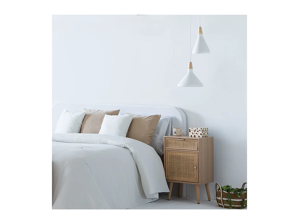 Nachttisch aus Holz und braunem Netzgeflecht, 42 x 36,5 x 71 cm