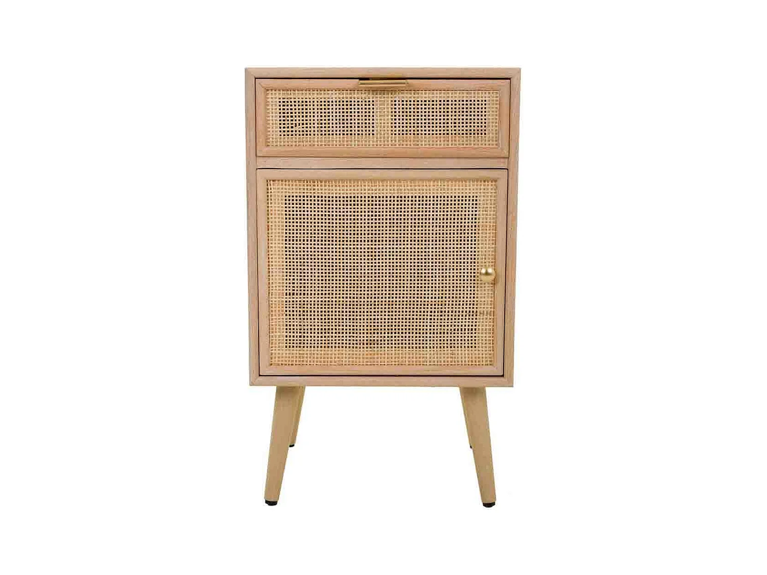 Nachttisch aus Holz und braunem Netzgeflecht, 42 x 36,5 x 71 cm