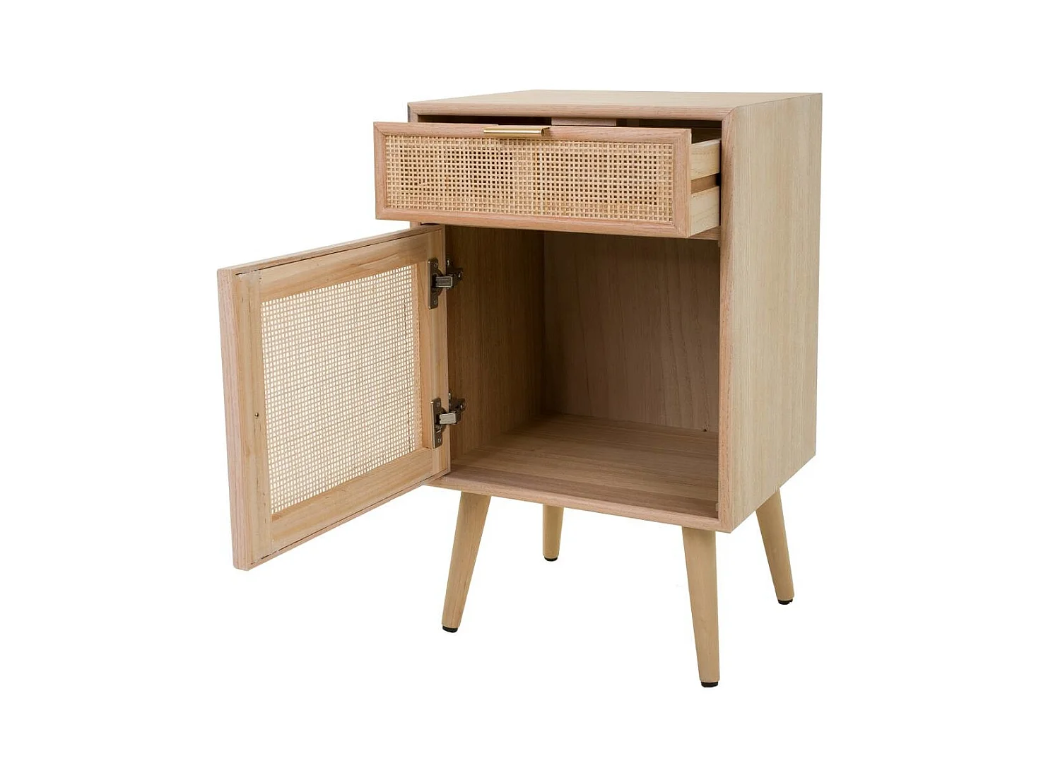 Nachttisch aus Holz und braunem Netzgeflecht, 42 x 36,5 x 71 cm