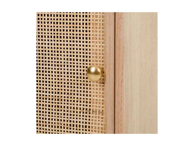 Nachttisch aus Holz und braunem Netzgeflecht, 42 x 36,5 x 71 cm