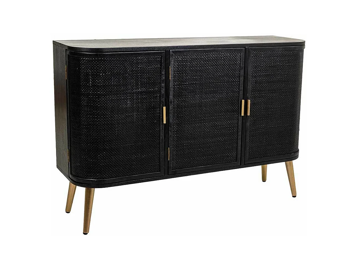 Aparador de madeira lacada preta e grade 118x37x80