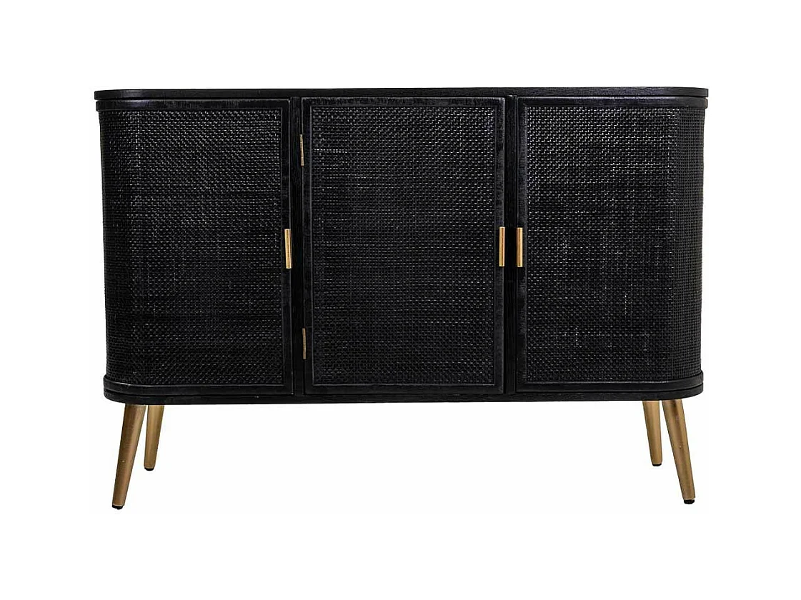 Aparador de madeira lacada preta e grade 118x37x80