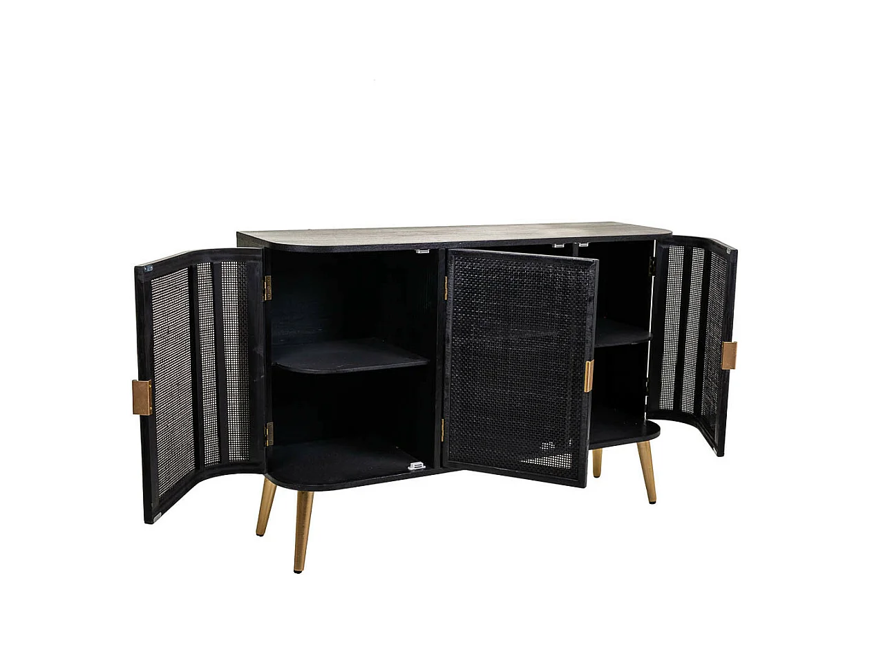 Aparador de madeira lacada preta e grade 118x37x80