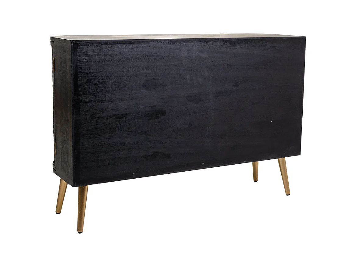 Aparador de madeira lacada preta e grade 118x37x80