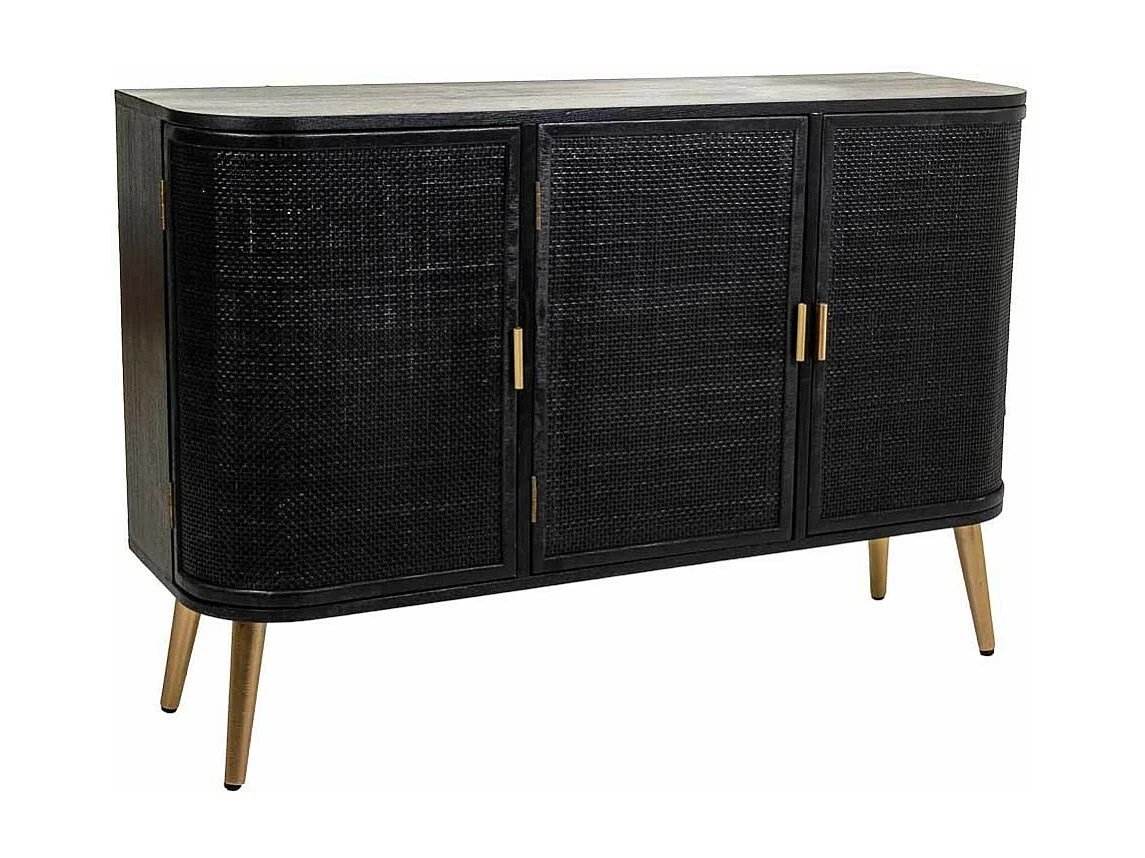 Aparador de madeira lacada preta e grade 118x37x80