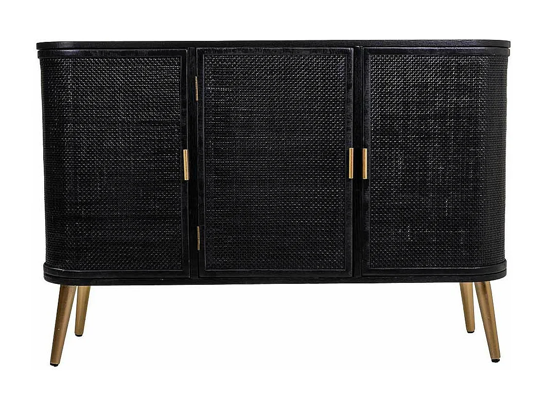 Aparador de madeira lacada preta e grade 118x37x80