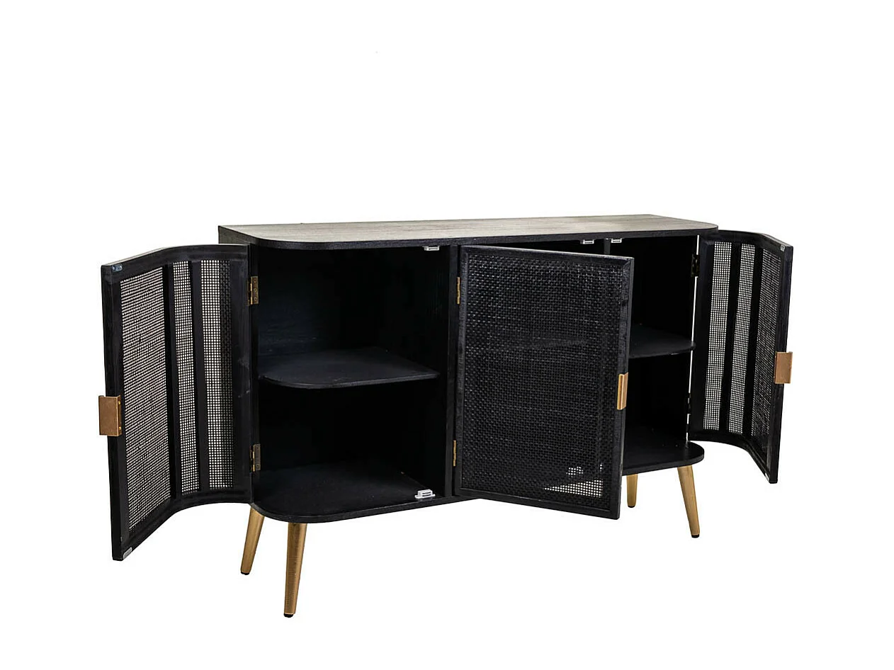 Aparador de madeira lacada preta e grade 118x37x80