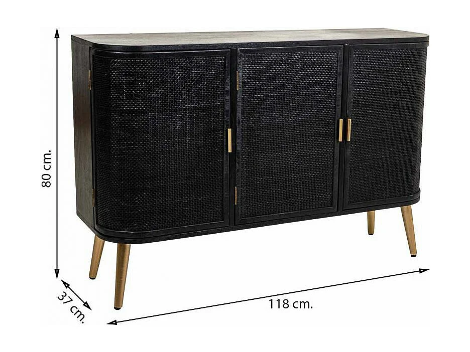 Aparador de madeira lacada preta e grade 118x37x80