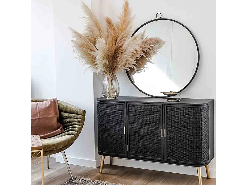 Credenza in legno laccato nero e griglia 118x37x80h