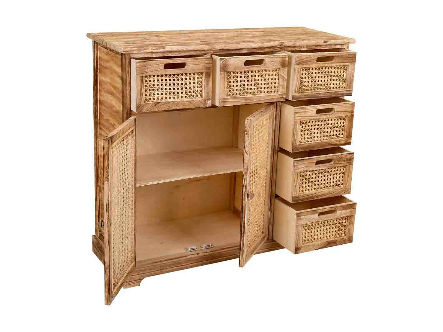 Credenza in legno e rete marrone 86x33x78,5h