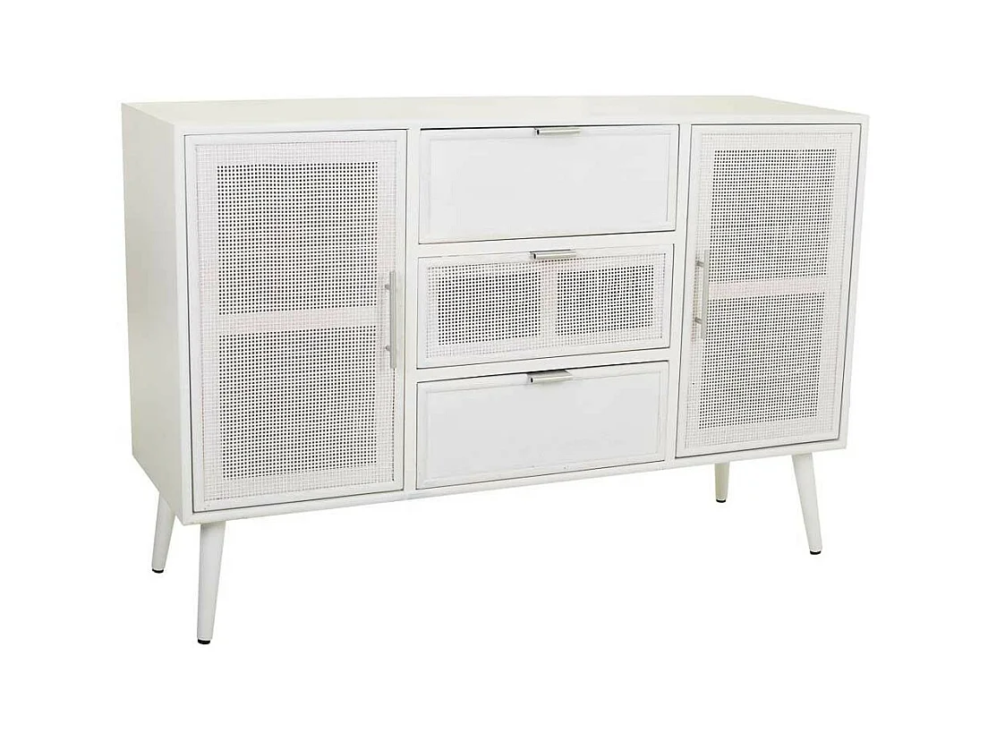 Aparador de madera y rejilla blanco 120x40.5x81