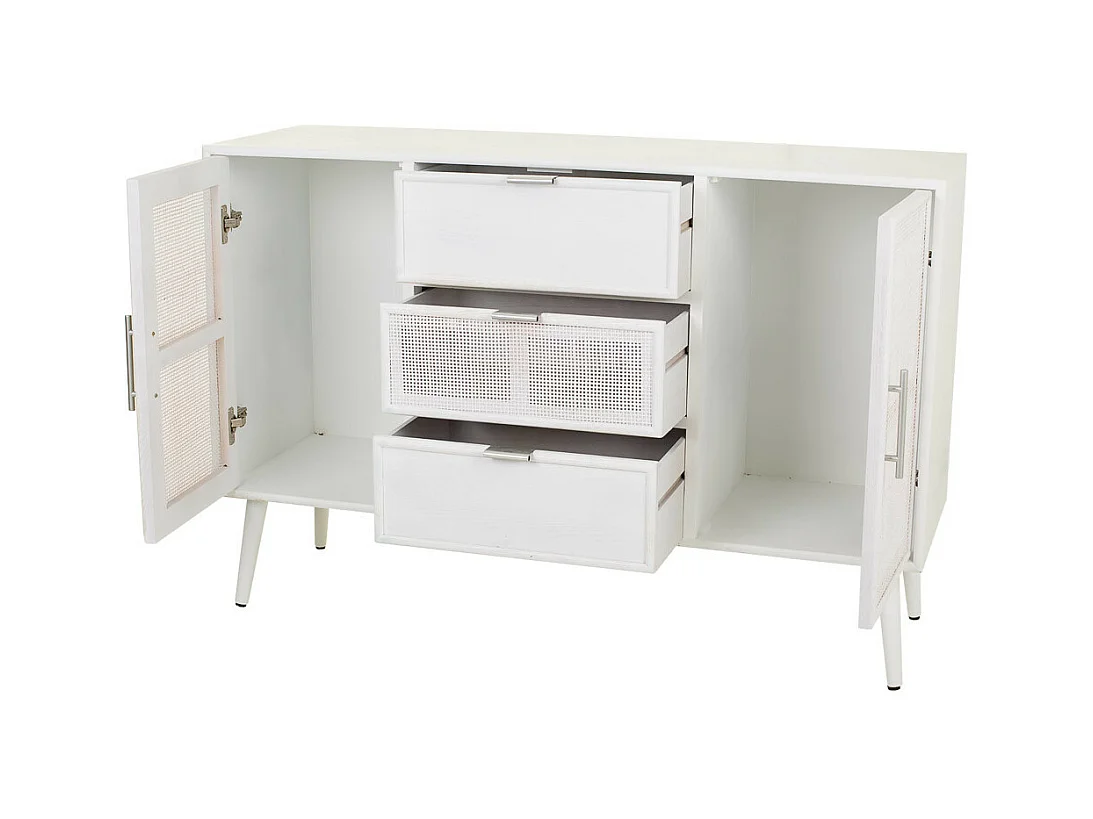 Aparador de madera y rejilla blanco 120x40.5x81