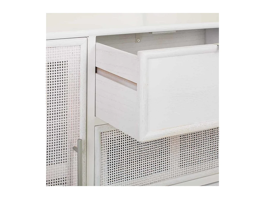 Aparador de madera y rejilla blanco 120x40.5x81
