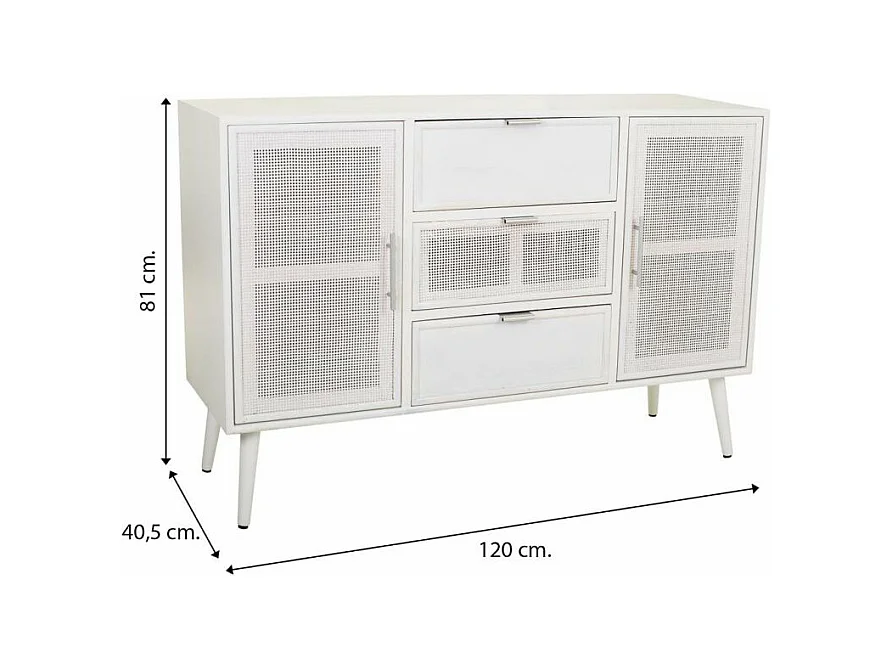 Aparador de madera y rejilla blanco 120x40.5x81
