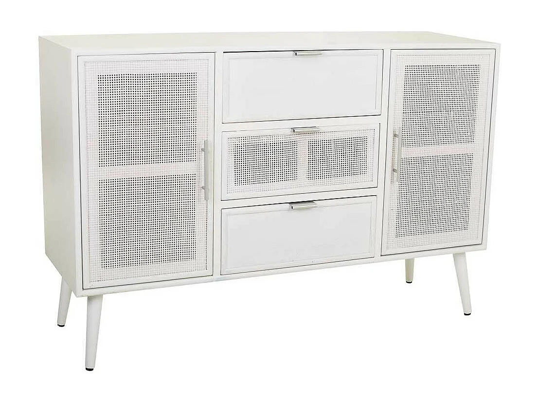 Credenza in legno e rete bianca 120x40,5x81h