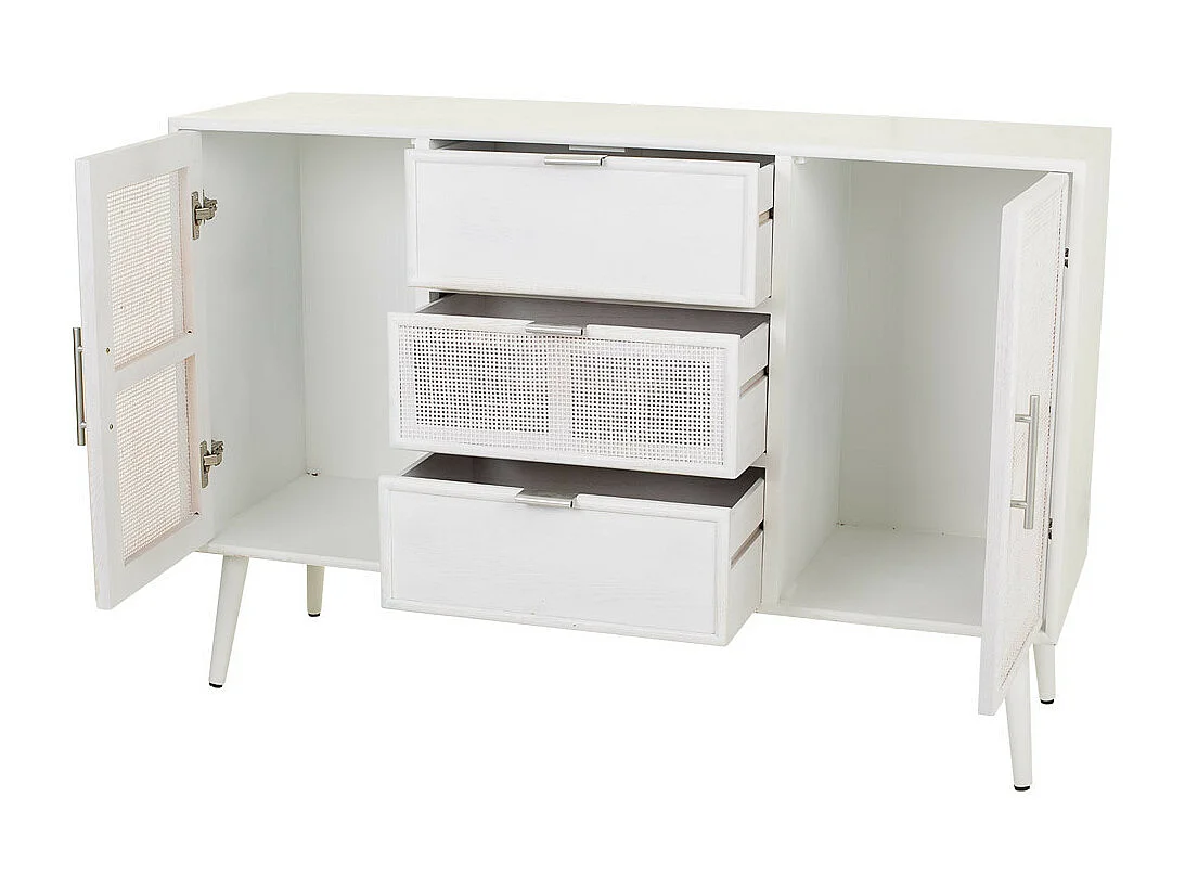 Credenza in legno e rete bianca 120x40,5x81h