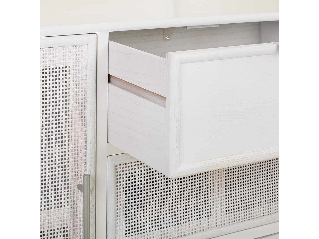 Credenza in legno e rete bianca 120x40,5x81h