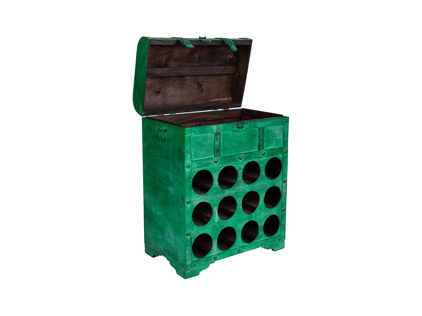 Baule porta bottiglia in legno verde 45x28x59h