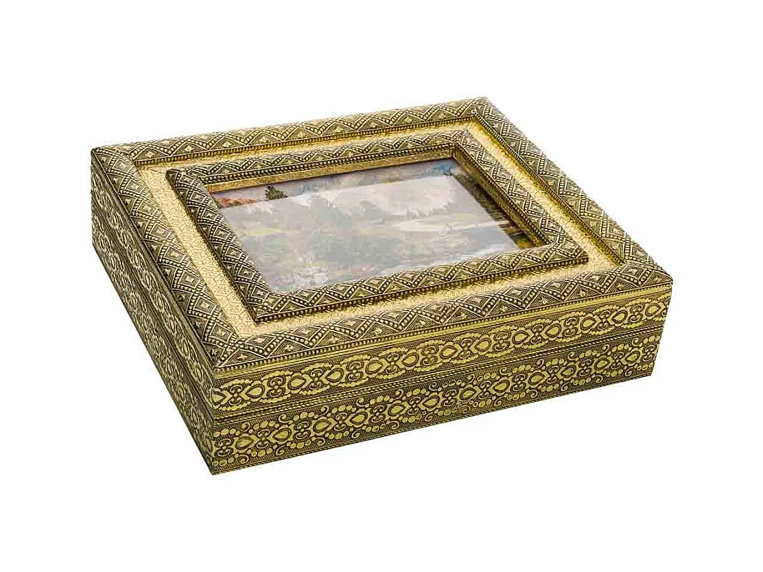 Portagioie in metallo dorato sbalzato 30x25x7,5h