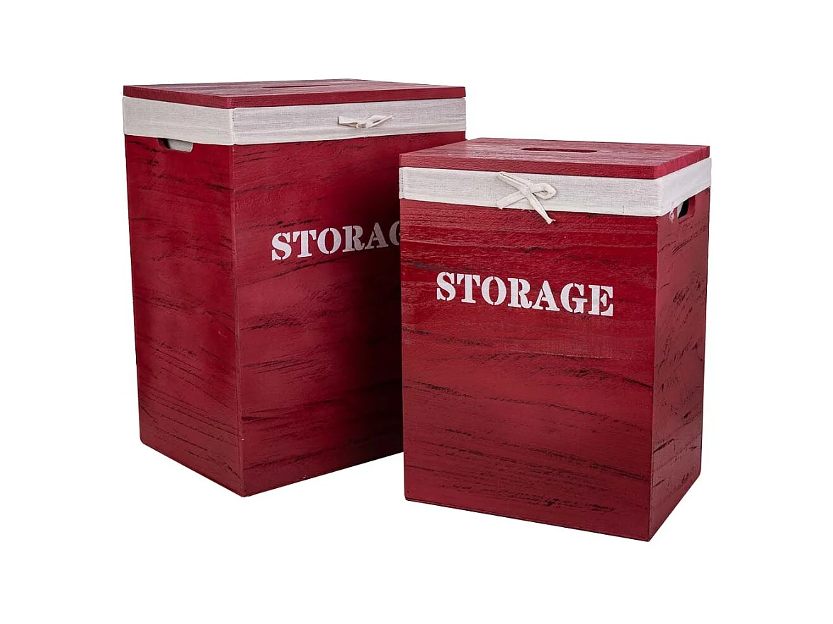 Set mit 2 roten WÃ¤schekörben aus Holz